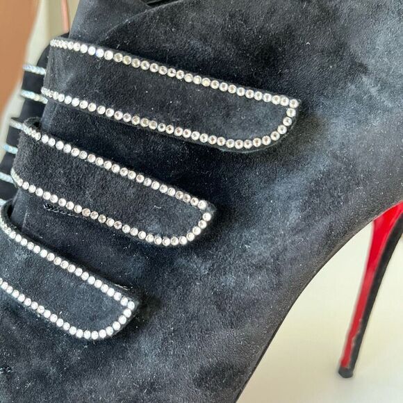 Christian Louboutin Heels Triplica Strass 100‎ Suede Booties Black Size EU 40 - Picture 3 of 11
